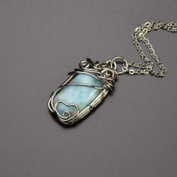 wisiorek,larimar,unikatowy,wire wrapping,mały - Wisiory - Biżuteria