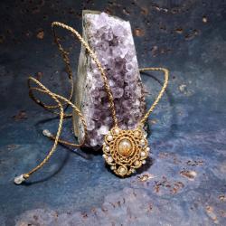 naszyjnik makramowy,kamienie naturalne,serduszko - Naszyjniki - Biżuteria