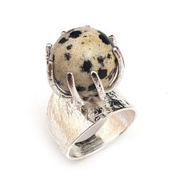 srebrny pierścionek jaspis dalmatyński,zwierzęcy - Pierścionki - Biżuteria
