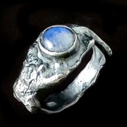 kamień księżycowy,srebrny,srebro,błękit,oksyda - Pierścionki - Biżuteria