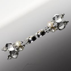 srebrne kolczyki z Kryształem górskim i Perłą - Kolczyki - Biżuteria
