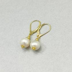 białe,perły,złote,małe,krótkie,z perłami - Kolczyki - Biżuteria