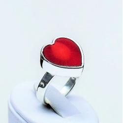 pierścionek serce,srebro,koral,biżuteria - Pierścionki - Biżuteria