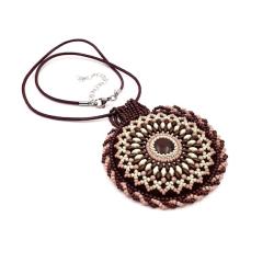 medalion brązowy,haft koralikowy,etniczny - Naszyjniki - Biżuteria