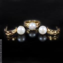 elegancki komplet biżuterii złoto perły - Komplety - Biżuteria