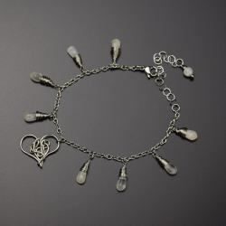 bransoletka,wire wrapping,serce,kamień księżycowy - Bransoletki - Biżuteria