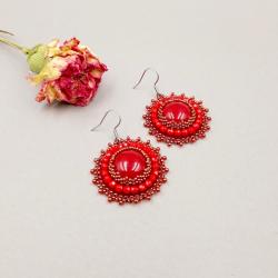 czerwone kolczyki,haft koralikowy - Kolczyki - Biżuteria
