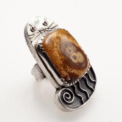 kocur,regulowany pierścionek z jaspisem,srebro kot - Pierścionki - Biżuteria
