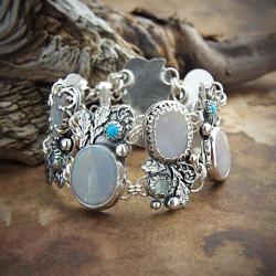 srebrna niesamowita bransoleta z opalem i turkusem - Bransoletki - Biżuteria