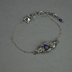bransoletka,regulowana,lapis lazuli,wire wrapping - Bransoletki - Biżuteria