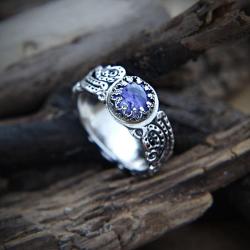 srebrny,pierścionek,z tanzanitem,zaręczynowy - Pierścionki - Biżuteria