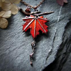 jesienny liść naszyjnik,liść klonu - Naszyjniki - Biżuteria
