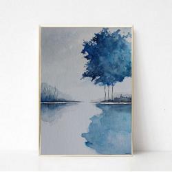 nowoczesny minimalistyczny obraz,Niebieskie drzewa - Obrazy - Wyposażenie wnętrz