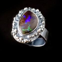 opal,srebro,blask,tęcza,surowy,boulder,fiolet - Pierścionki - Biżuteria