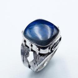 Srebrny regulowany pierścionek z labradorytem - Pierścionki - Biżuteria
