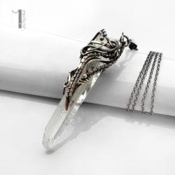 naszyjnik srebrny,wire wrapping,kryształ górski - Naszyjniki - Biżuteria