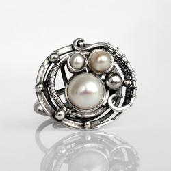pierścionek srebrny,perła słodkowodna,awangardowy - Pierścionki - Biżuteria