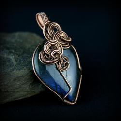 wire wrapping,miedziany wisior,labradoryt - Wisiory - Biżuteria