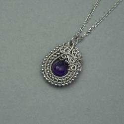 wisiorek,ametyst,wire wrapping,unikatowy - Wisiory - Biżuteria