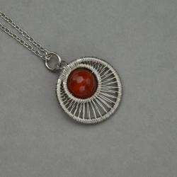 wisiorek,kółko,wire wrapping,karneol - Wisiory - Biżuteria