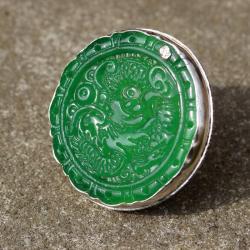 Pierścionek z zielona płaskorzeźbą - Pierścionki - Biżuteria