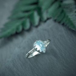 błękitny pierścione,koronkowy,ażurowy,romantyczny - Pierścionki - Biżuteria