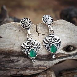 srebrne,kolczyki,z onyksem zielonym - Kolczyki - Biżuteria