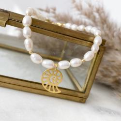 bransoletka,perły,złoto,amonit - Bransoletki - Biżuteria