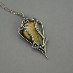 wisiorek,labradoryt,oryginalny,wire wrapping - Wisiory - Biżuteria