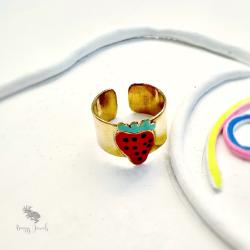 truskawka,pierścionek z truskawką,regulowany - Pierścionki - Biżuteria