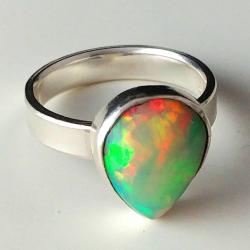 opal,srebrny pierścień,szlachetny opal etiopski - Pierścionki - Biżuteria