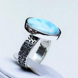 larimar,pierścionek,srebro,niebieski, - Pierścionki - Biżuteria
