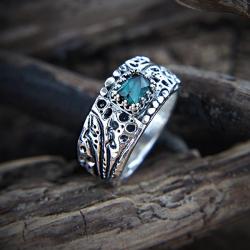 srebrny,pierścionek,z zielonym turmalinem - Pierścionki - Biżuteria