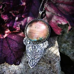 artystyczny srebrny wisior z fioletowym labradoryt - Naszyjniki - Biżuteria