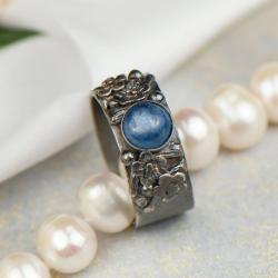 srebrna obrączka,pierścionek z kianitem,kyanit - Pierścionki - Biżuteria