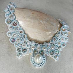 biały naszyjnik ślubny sutasz,z perłami - Naszyjniki - Biżuteria