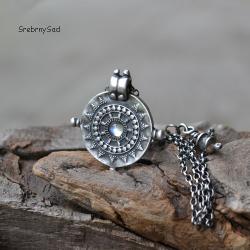 srebrna mandala,kamień księżycowy,naszyjnik - Naszyjniki - Biżuteria