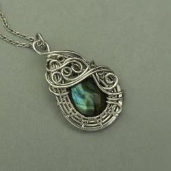 wisiorek,labradoryt,oryginalny,wire wrapping - Wisiory - Biżuteria