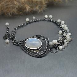 kamień księżycowy,bransoletka,gronka,wire-wrapping - Bransoletki - Biżuteria