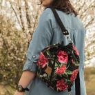 Na ramię plecak,torebka,welurowy,piwonie,kwiaty