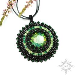 szkło dichroiczne,medalion,czarny,mandala,zielony, - Wisiory - Biżuteria