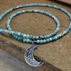 Długi naszyjnik z turkusu z księżycem,srebro - Naszyjniki - Biżuteria