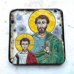 ikona ceramiczna,św Józef,z Nazaretu,Jezus - Ceramika i szkło - Wyposażenie wnętrz