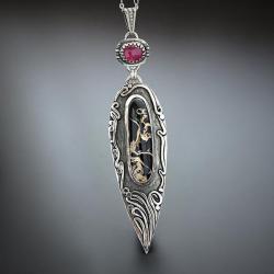 srebrny,naszyjnik,z rubinem i agatem palmowym - Naszyjniki - Biżuteria