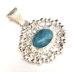 larimar,srebrny,srebro,delikatny,błękit,retro - Wisiory - Biżuteria