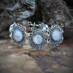 srebrna bransoletka z kamieniem księżycowym unikat - Bransoletki - Biżuteria