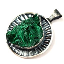malachit włóknisty,unikatowy wisior ze srebra - Wisiory - Biżuteria