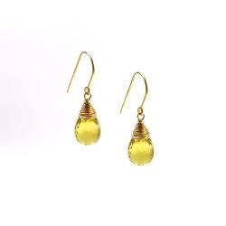 cytryn,wire wrapped,kolczyki,z cytrynem,złote - Kolczyki - Biżuteria