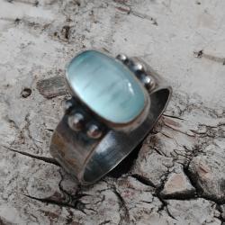 Retro pierścień z akwamarynem,delikatny - Pierścionki - Biżuteria