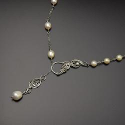 przewlekan,naszyjnik,perły,wire wrapping, - Naszyjniki - Biżuteria